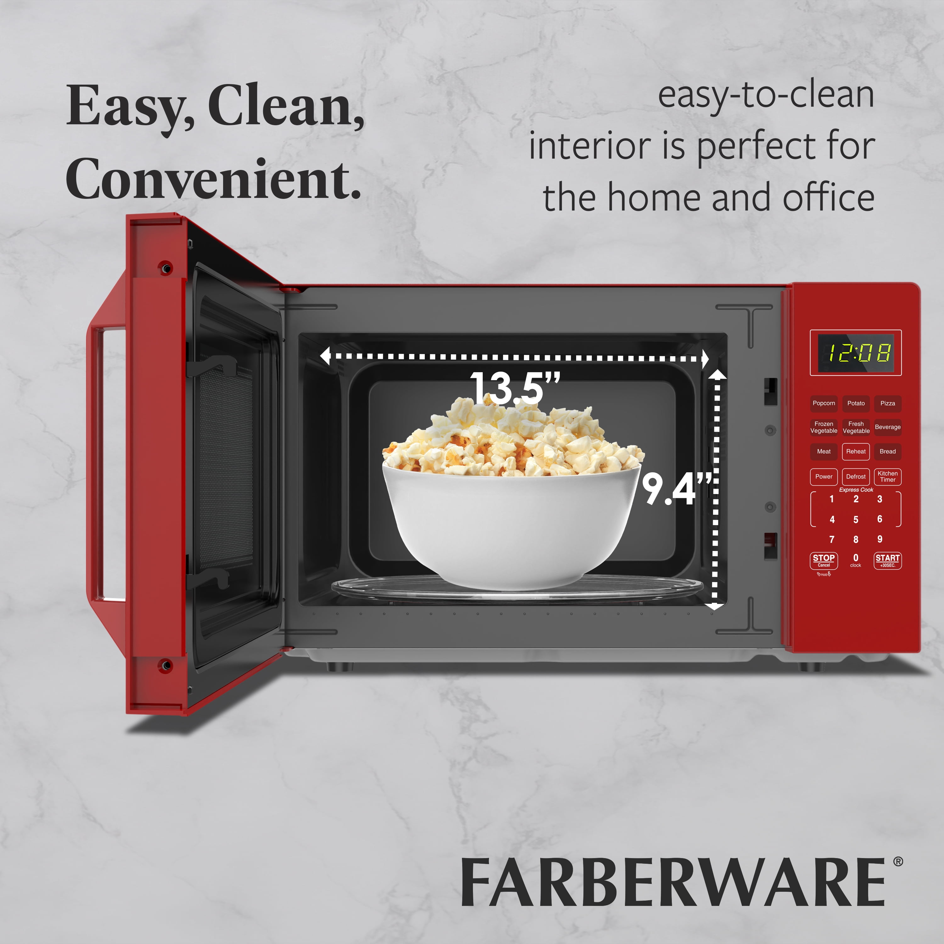Farberware 1.1 cu ft Microwave Oven,1000W Countertop Microwave Oven with Auto Cook Menu, Red