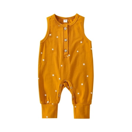 

ZIYIXIN Newborn Baby Boy Girl Sleeveless Romper Summer Star Print Jumpsuit Cotton Button Playsuit Clothes Yellowish Brown 6-12 Months