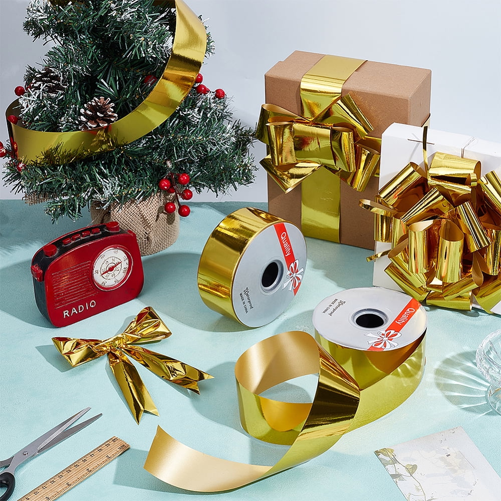 2 Rolls 200 Yards Shiny Waterproof Ribbon 2 Inch Gold Curling Ribbon for Gifts Package Wrapping Bows Crafting Wedding FestivalDIY