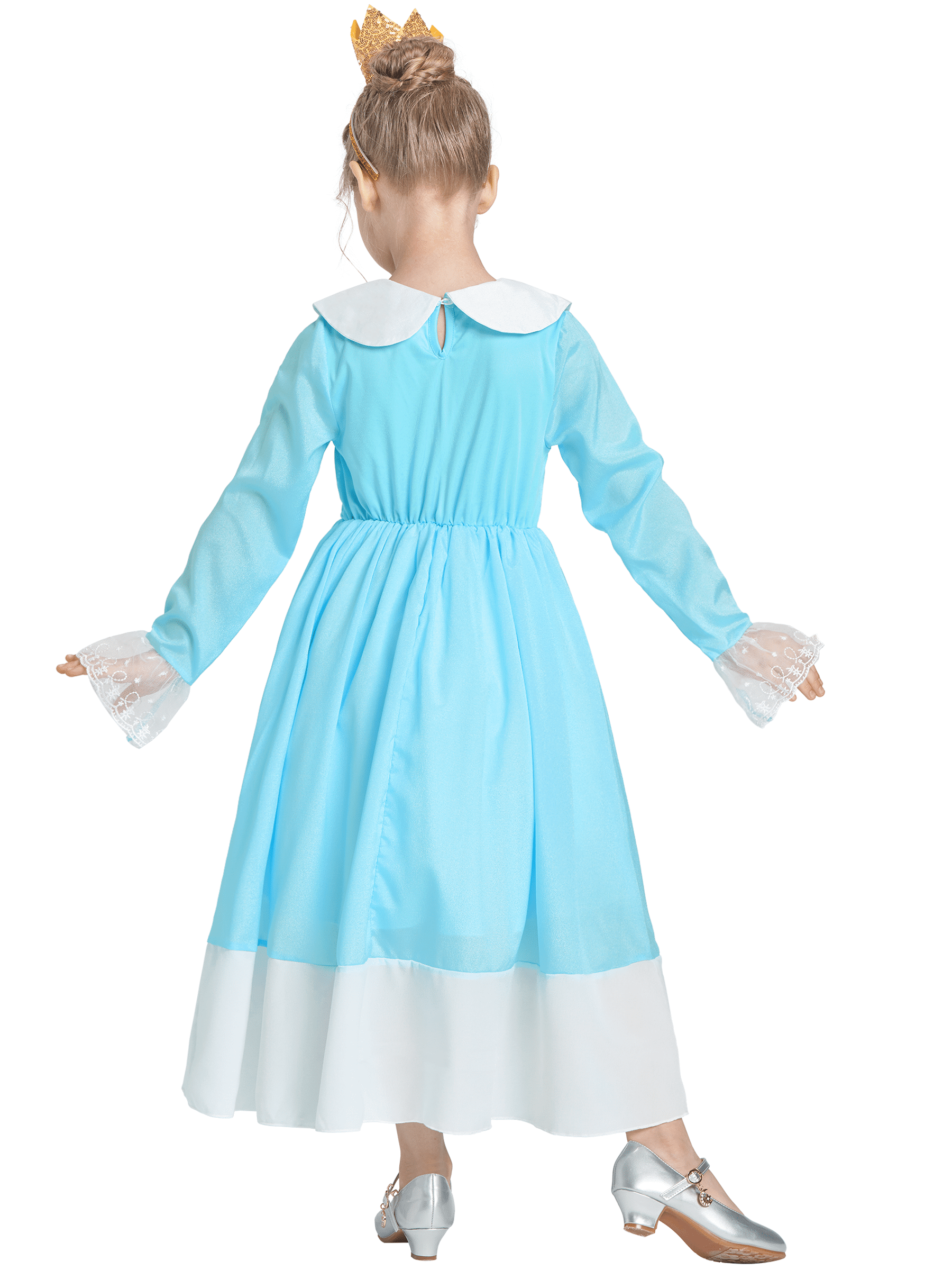 Girls Princess Costume Set, Dress Crown Suit for Kids, Children's Fancy Birthday Party Gift Blue 3-4T