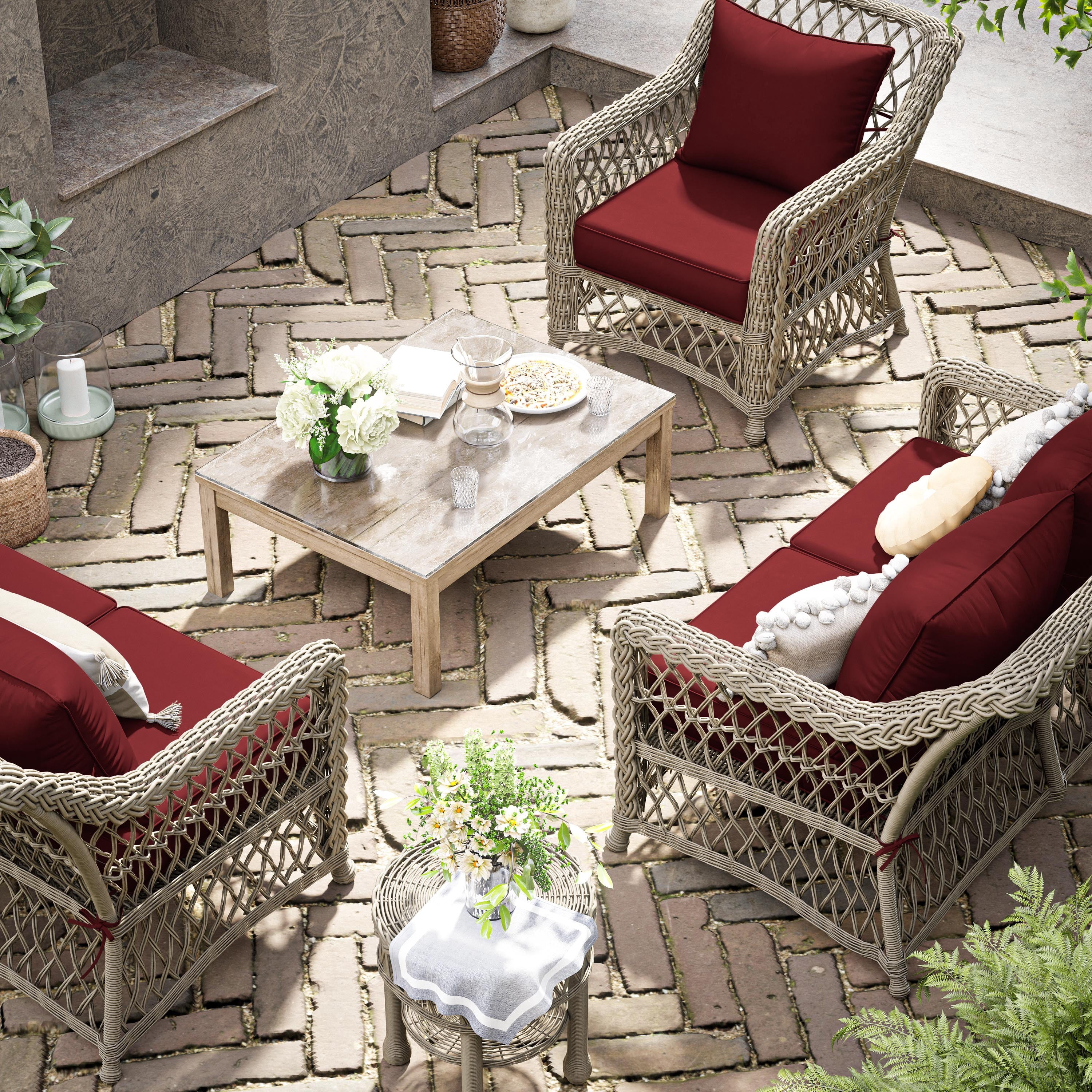 Kimunuk Outdoor Seat Cushion Set, 22" X 24" X 4" Water-Resistant & Fade-Resistant Patio Furniture Replacement Cushions with Handle and Straps for Sofa Chair, Burgundy