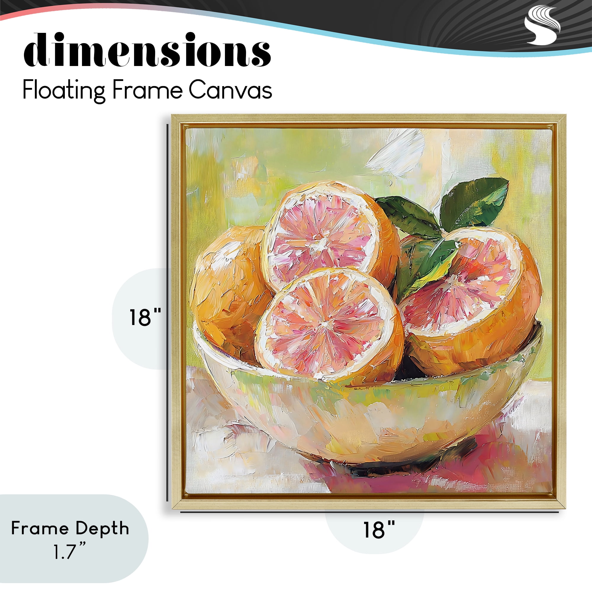 Stupell Industries Bold Grapefruit in Ceramic Bowl Gold Framed Floater Canvas Wall Art, design by Riley B
