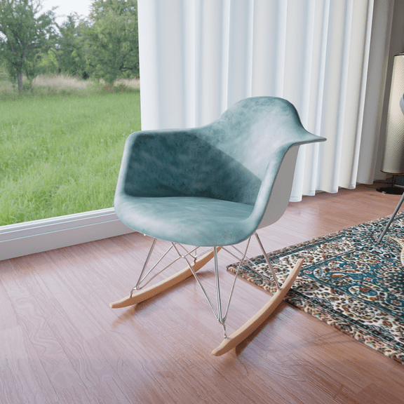 LeisureMod Modern Velvet Eiffel Rocking Chair – Small Nursery Accent Glider with Wood Rocker Legs for Kids, Nursery, or Living Room