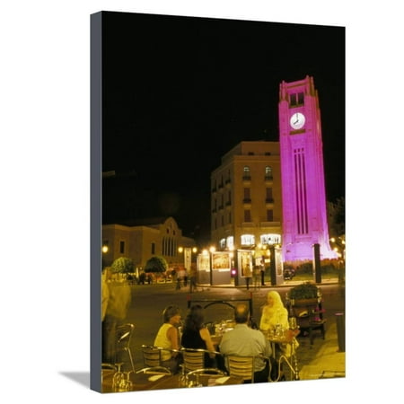 Cafes at Night, Place d'Etoile, Beirut, Lebanon, Middle East Stretched Canvas Print Wall Art By Alison