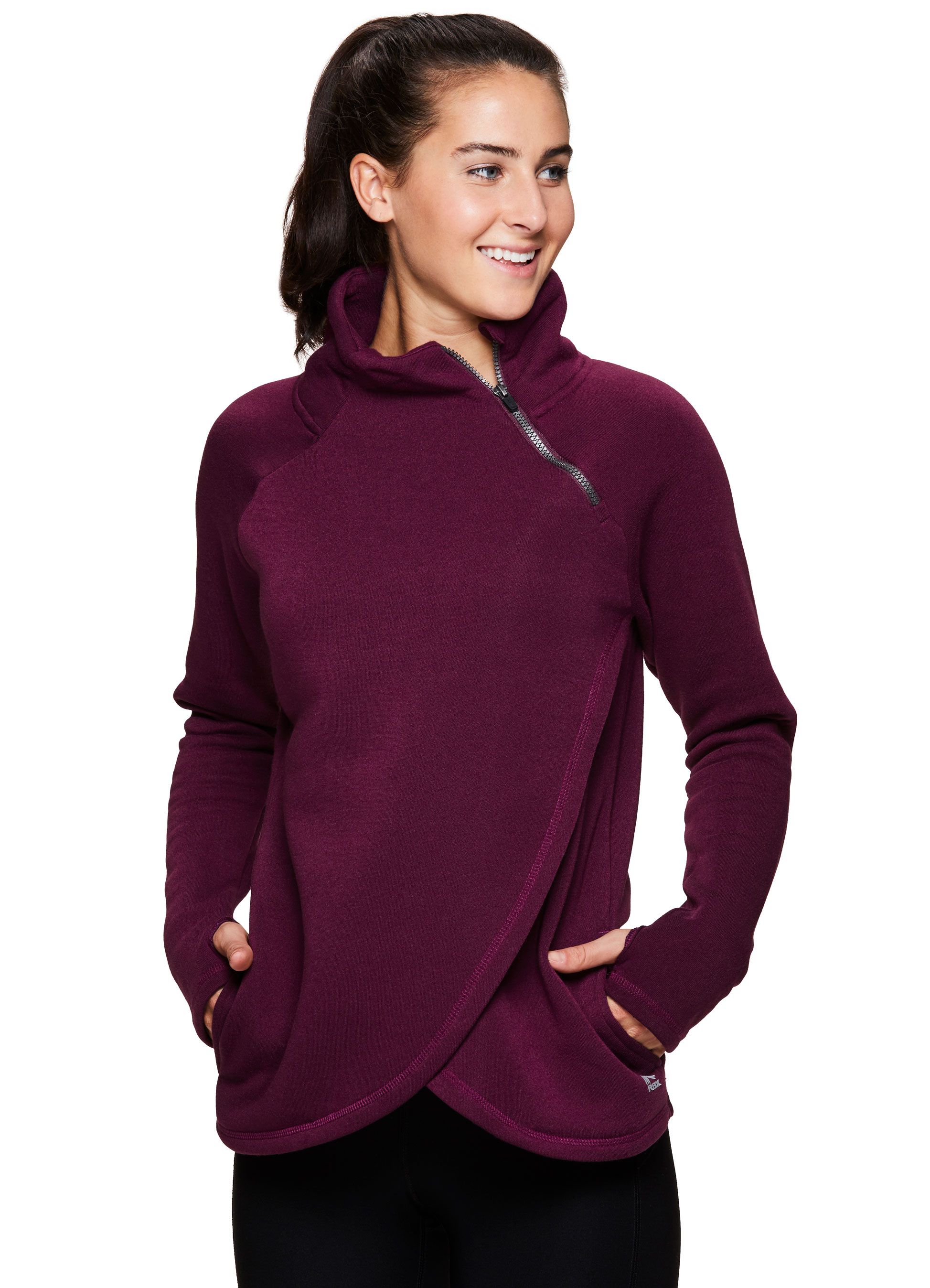 Active Clothing RBX Active Womens Zip Mock Pullover with Tulip Crossover