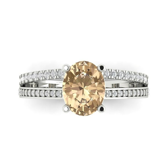 Solitaire with Accents Engagement Ring for Women - 2.32ct Yellow Moissanite in 18K White Gold Promise Ring