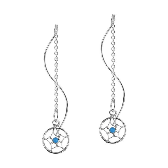 AeraVida Dreamcatcher Blue Turquoise  Slide Through Sterling Silver Earrings