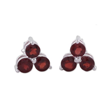 NOVICA Garnet stud earrings, 'Chennai Stars'