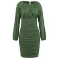 thumbnail image 6 of IROINNID Rollbacks Long Sleeve Dress for Women Wedding Guest Dresses Thigh-Length Cocktail Dress Round Neck Long Sleeve Sexy Lace Up Pleated Design Solid Color Dress,Green, 6 of 8
