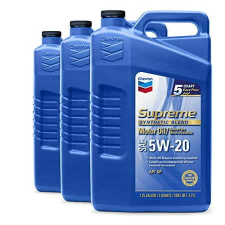 (3 pack) Chevron Supreme Synthetic Blend Motor Oil 5W-20, 5 Quart Case