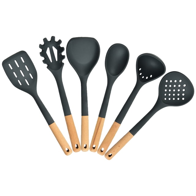 Espátula de silicona con mango de madera Utensilios de cocina de silicona Espátula de cocina Juego de 6 utensilios de cocina