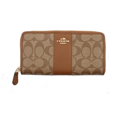 COACH Accordion Zip Wallet In Signature Coated Canvas With Leather Stripe