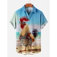 thumbnail image 5 of Camisa informal de manga corta con cuello vuelto y estampado 3D de gallo divertido de Hawaii para playa 2024, camisa holgada de verano para niños, 5 of 5