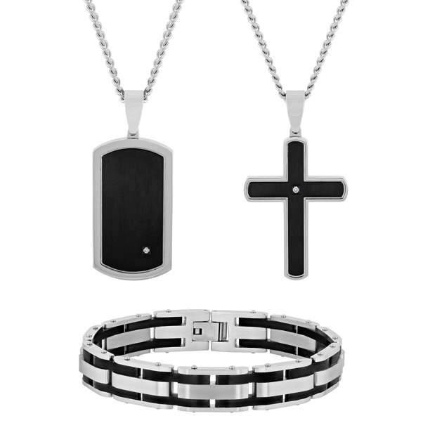 Mens LabGrown Diamond Accent TwoTone Stainless Steel Pendant Necklace