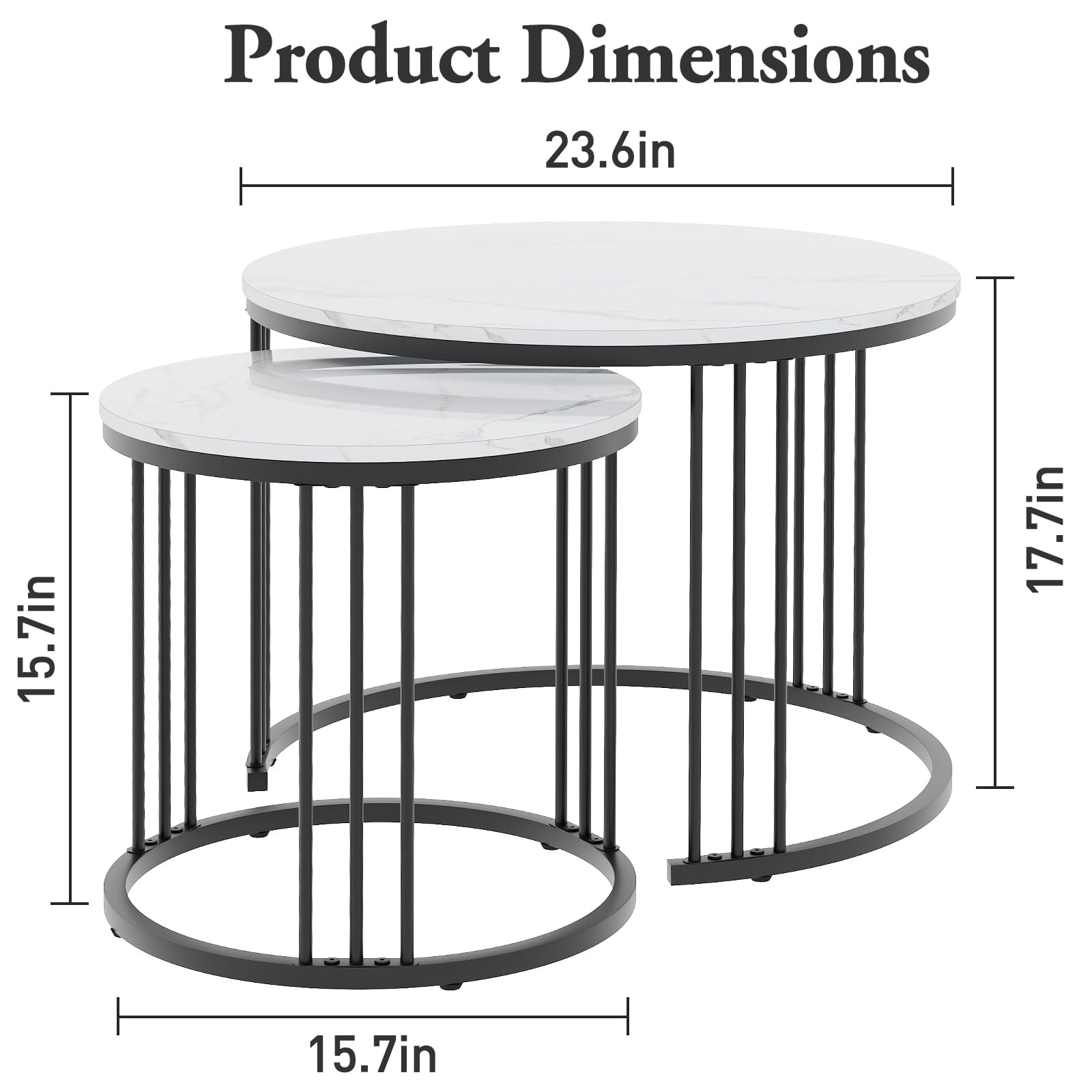 Garden 4 you Coffee Table Faux Marble Nesting Table for Small Place 2 Sets Modern Furniture Living Room Sets End Side Table Night Stand for Bed Room Dining Room (Black & White)
