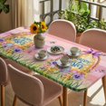 thumbnail image 3 of Pink Happy Easter Table Cloths for 4 Foot Rectangle Tables, Spring Easter Eggs Floral Wooden Patio Waterproof Elastic Fitted Tablecloths, Washable Rectangular Table Cover for Camping, 3 of 8