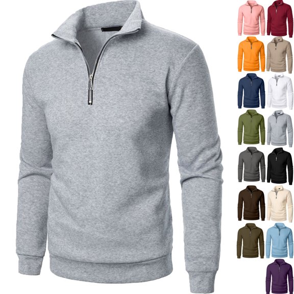 Vibrex Mens Pullover Fashion Casual Solid Color Stand Up Collar Zipper Long Sleeved Pullover Top Comfortable Lightweight Men's Quarter Zip Up Mock Neck Pullover Casual Soft Sport Sweatshirt
