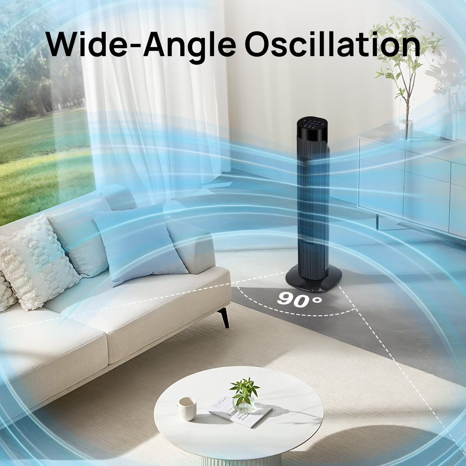Tower Fan for Bedroom, 31" Oscillating Electric Fan with Remote, 3 Modes, Quiet Fan for Home, Office(Black)