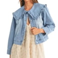 thumbnail image 2 of Women Casual Denim Jacket Long Sleeve Collared Shirt Coat with Pockets, 2 of 6