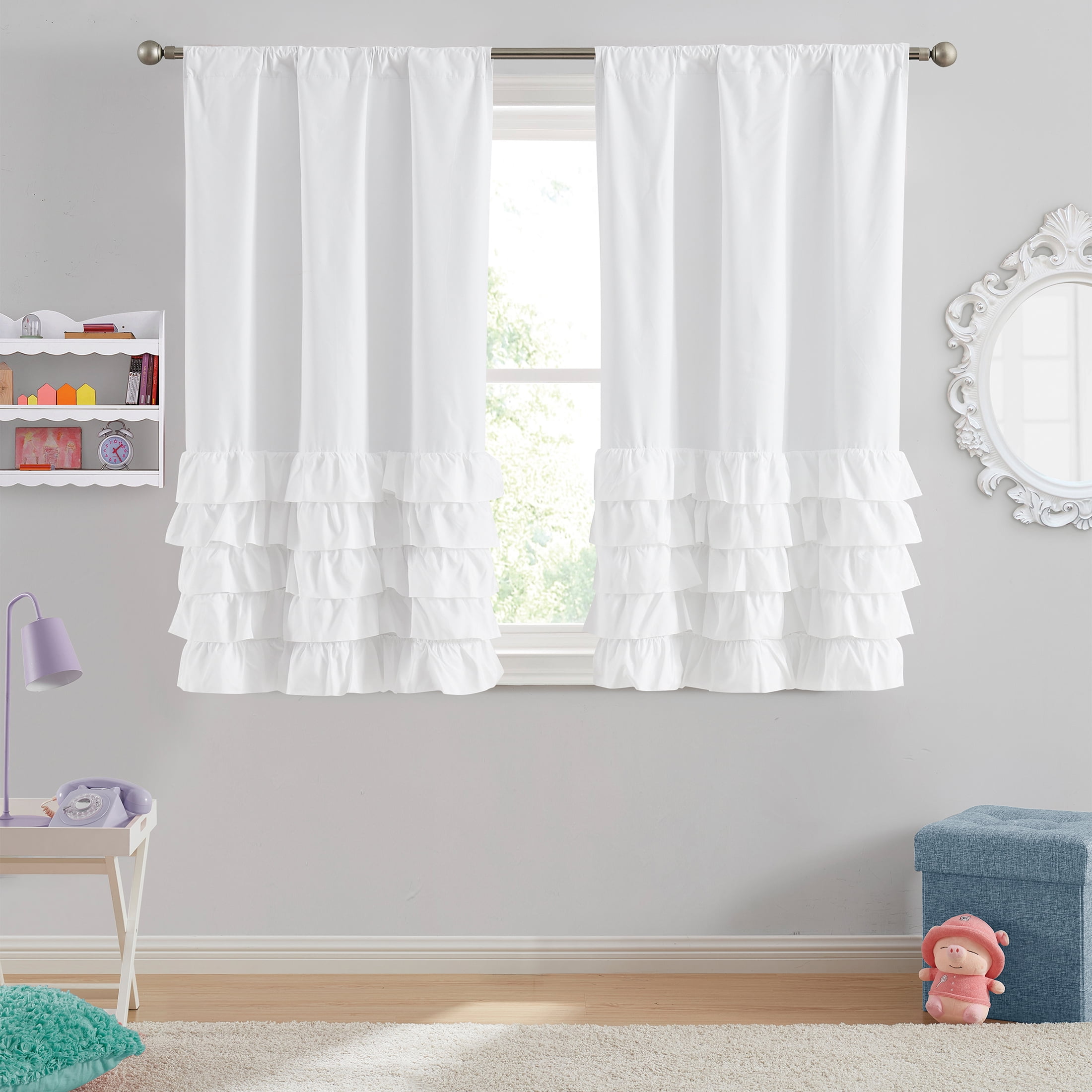 Your Zone Reversible Ruffle Blackout Curtain Panel, 1 Panel, White, 37" W x 54" L
