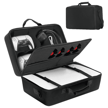 Myecovie Carrying Case for PS5 & Controllers EVA Hard Shell Carying Box Waterproof &.Shockproof Caring Box for PS5 PS4 Console Controlers, Black