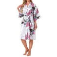 thumbnail image 4 of Womens Satin Robes Floral V-Neck 3/4 Sleeve Bride Bridesmaids Nightgown Peacock Print Bathrobe 2XL White, 4 of 5