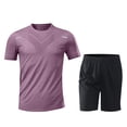thumbnail image 5 of Dianli Gifts Men’s Ice Feel Summer Sports Set, Short Sleeve Breathable Quick-Dry Two-Piece Running Workout Outfit, Casual Comfortable Activewear for Fitness, Training, or Gym Pink M, 5 of 10