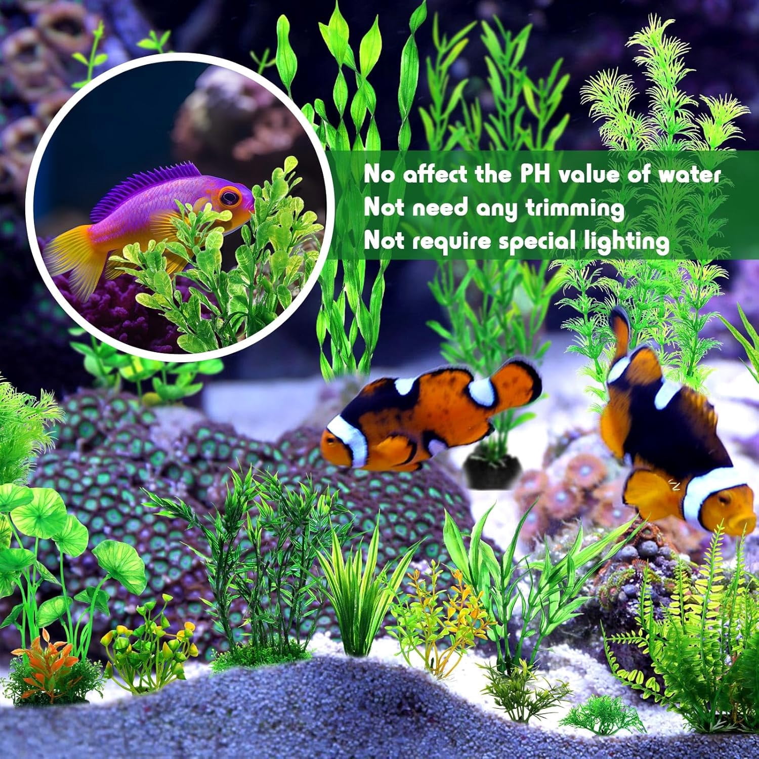 100 Pcs Aquarium Plants Artificial Fish Tank Decorations 1.57 to 11.81 Inches Plastic Fish Tank Plants Turtle Betta Accessories for Household and Office, 45 Styles