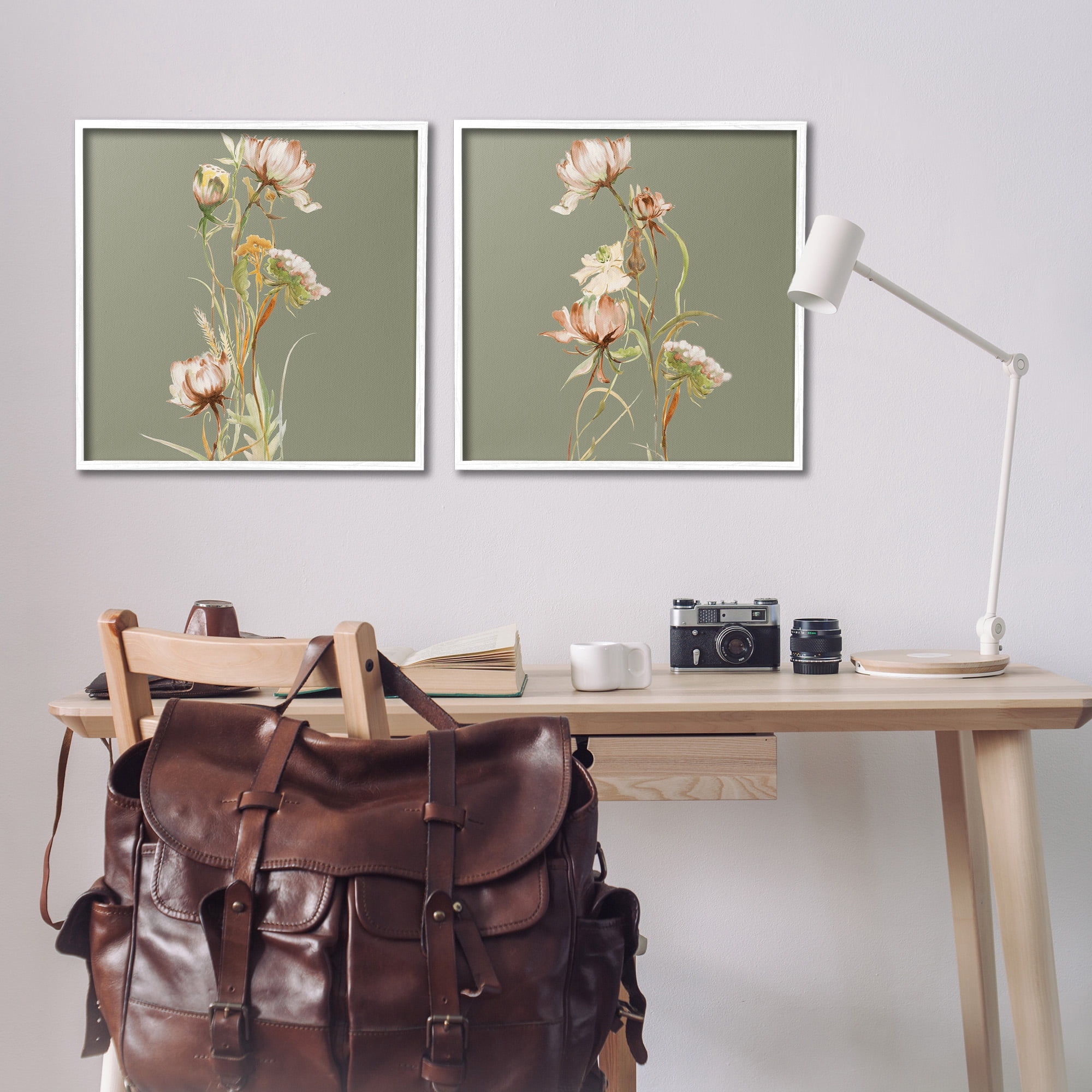 Stupell Industries Classic Blooms on Green Botanical & Floral Painting White Framed Art Print Wall Art, 24 x 24, Set of 2