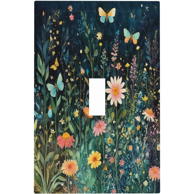 Decorative Light Switch Cover Boho Vintage Floral Flower Butterfly 1 Gang Single Toggle Device Electrical Faceplate Switchplates Decorator Outlet Wall Plate for Bedroom Home Decor