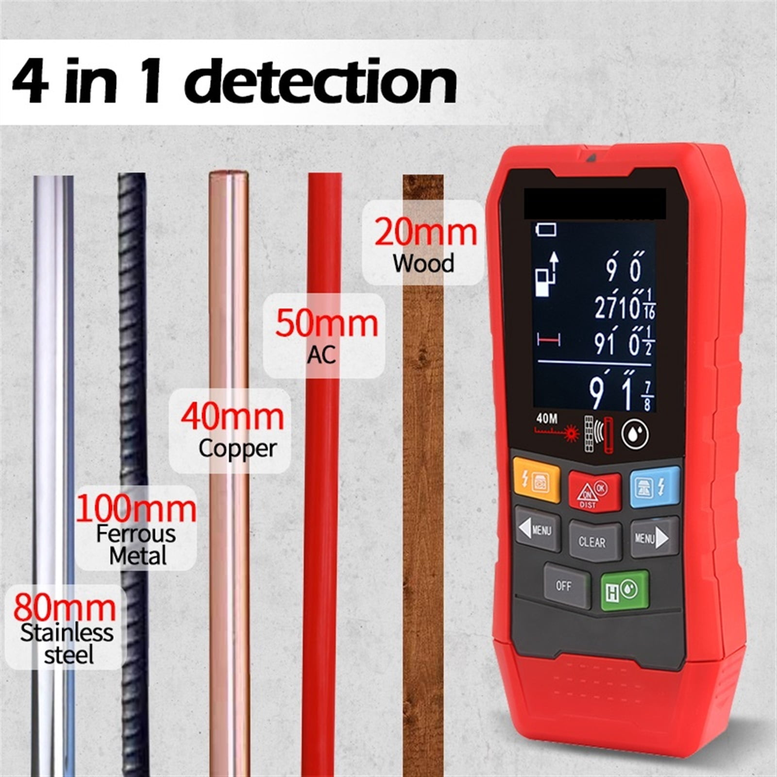 Wall Scanner 4 In 1 Metal Detector Wood Stud Finder AC Voltage Live Cable Wires Depth Tracker ,Accurate and Quick - 387LM