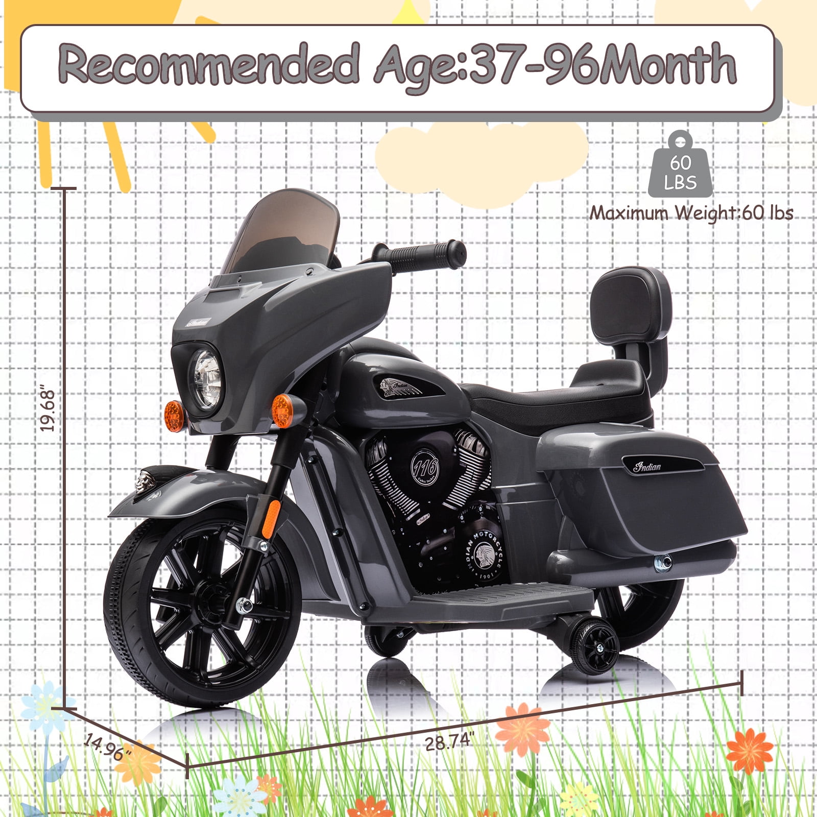 M optimized Kids Ride on Motorcycle, 6V Electric Baterry Power Dirt Bike Motorcycle with USB, AUX, Music, Headlight for 3-8 Years Old
