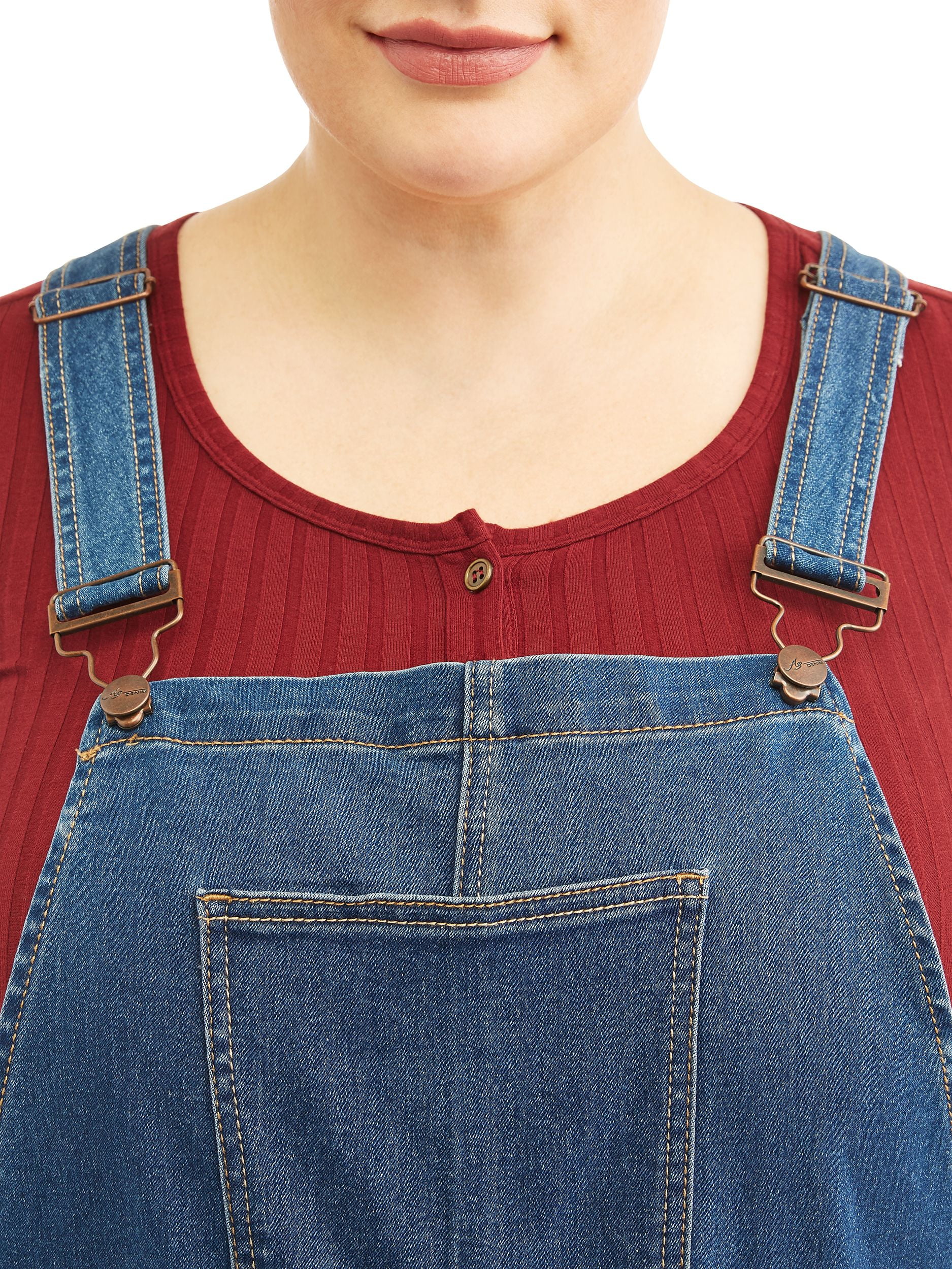 A3 Denim Women's Plus Size Stretch Denim Overalls with Cuffs, Sizes 16W-26W