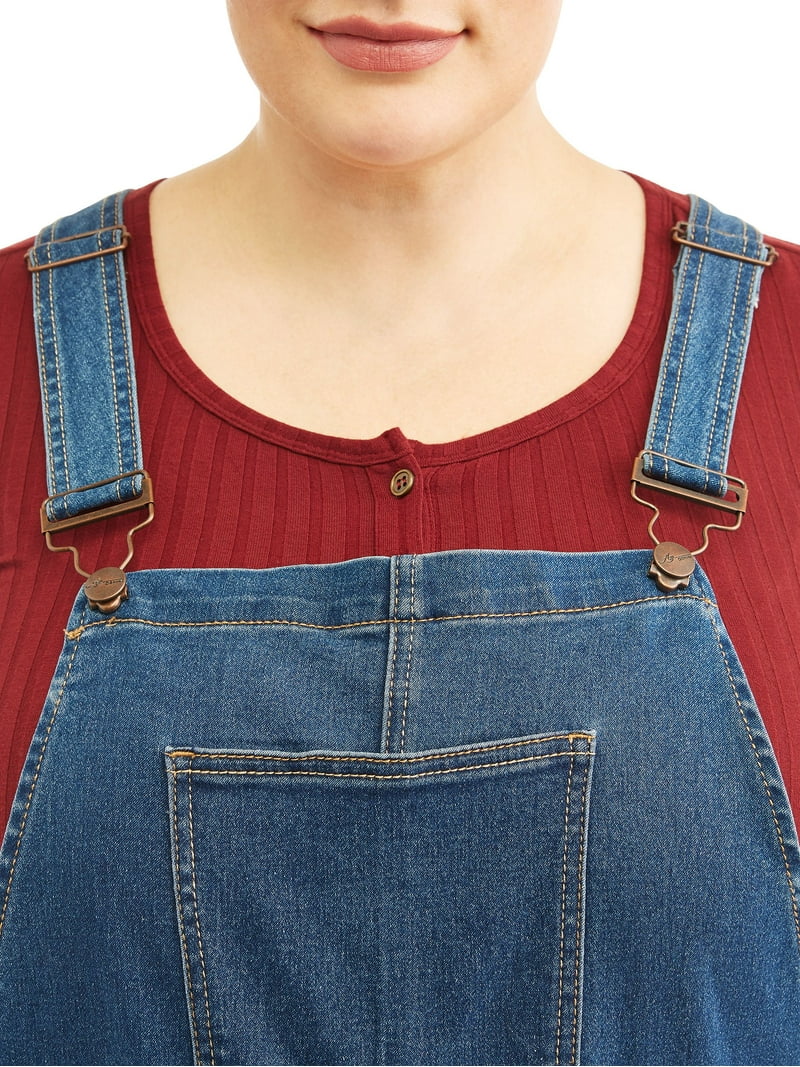 A3 Denim Women's Plus Size Stretch Denim Overalls with Cuffs