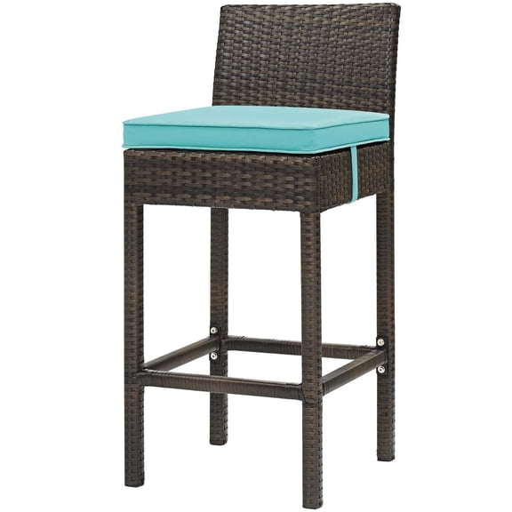 Modern Contemporary Urban Design Outdoor Patio Balcony Garden Furniture Bar Side Stool Chair, Rattan Wicker, Blue Brown