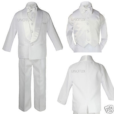 

Baby Toddler Boy Communion Party Formal Shawl Satin Lapel Tuxedo White Suit S-20