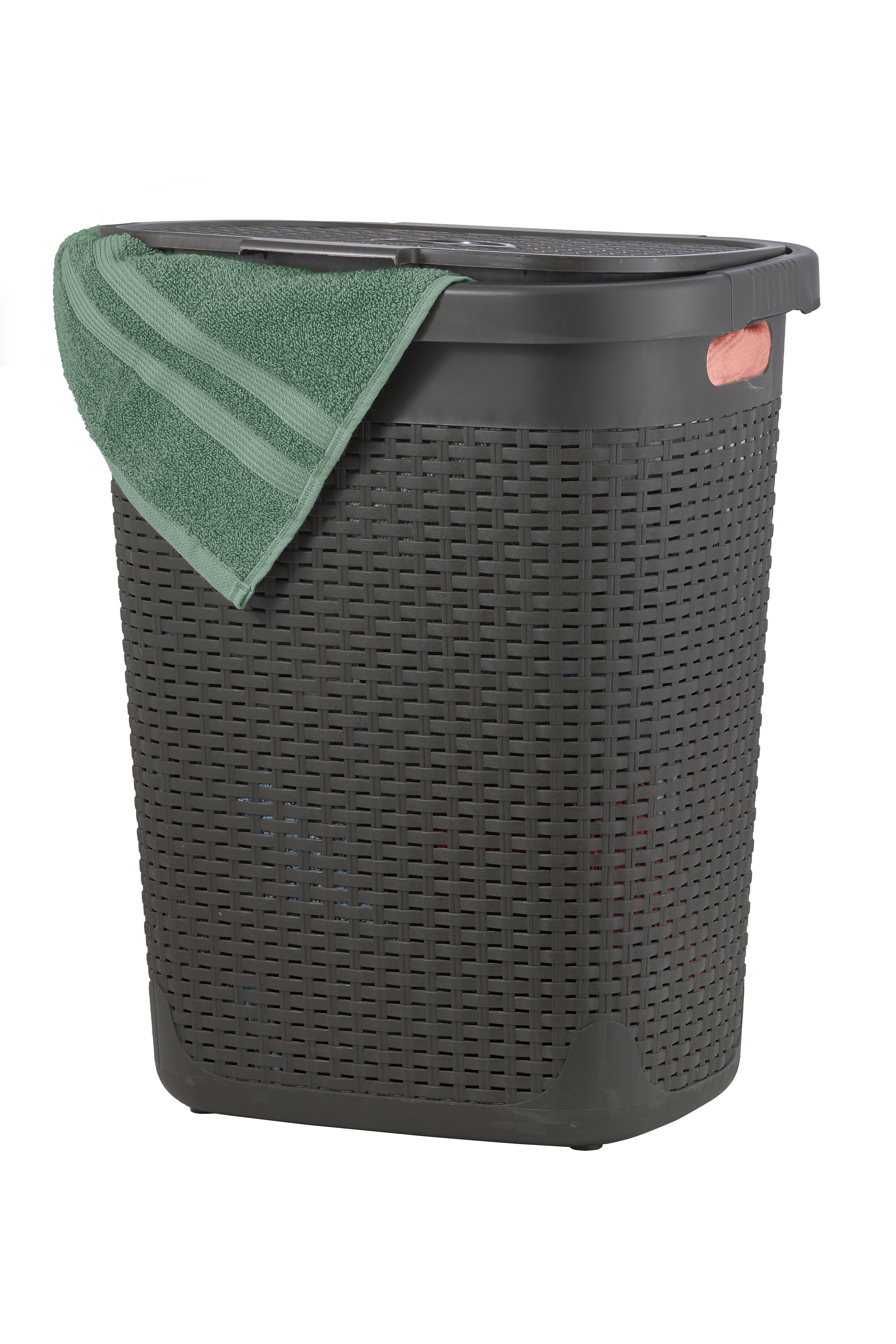 Brown-Grey Mabel Home Plastic Laundry Hamper with Lid Large Laundry Basket Extra Trash Bin 1,6 Gallons inc. 2 Sections 