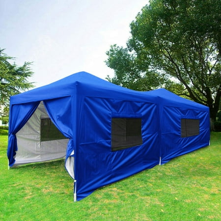 Upgraded Quictent Privacy 10x20 EZ Pop Up Canopy Outdoor Gazebo Party Tent with Sidewalls and Wheeled Bag Waterproof (Royal Blue)
