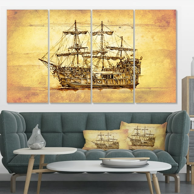 Bateau en Mouvement Ancien Marron - Art Mural sur Toile