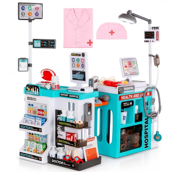 Alpha Joy 78Pcs Dentist Play Set for Kids Doctor Kit Play Set with Water Station, Cup, Checkout System, Surgical Light Pretend Medical Kit for Boys Girls Ages 3 , Pink