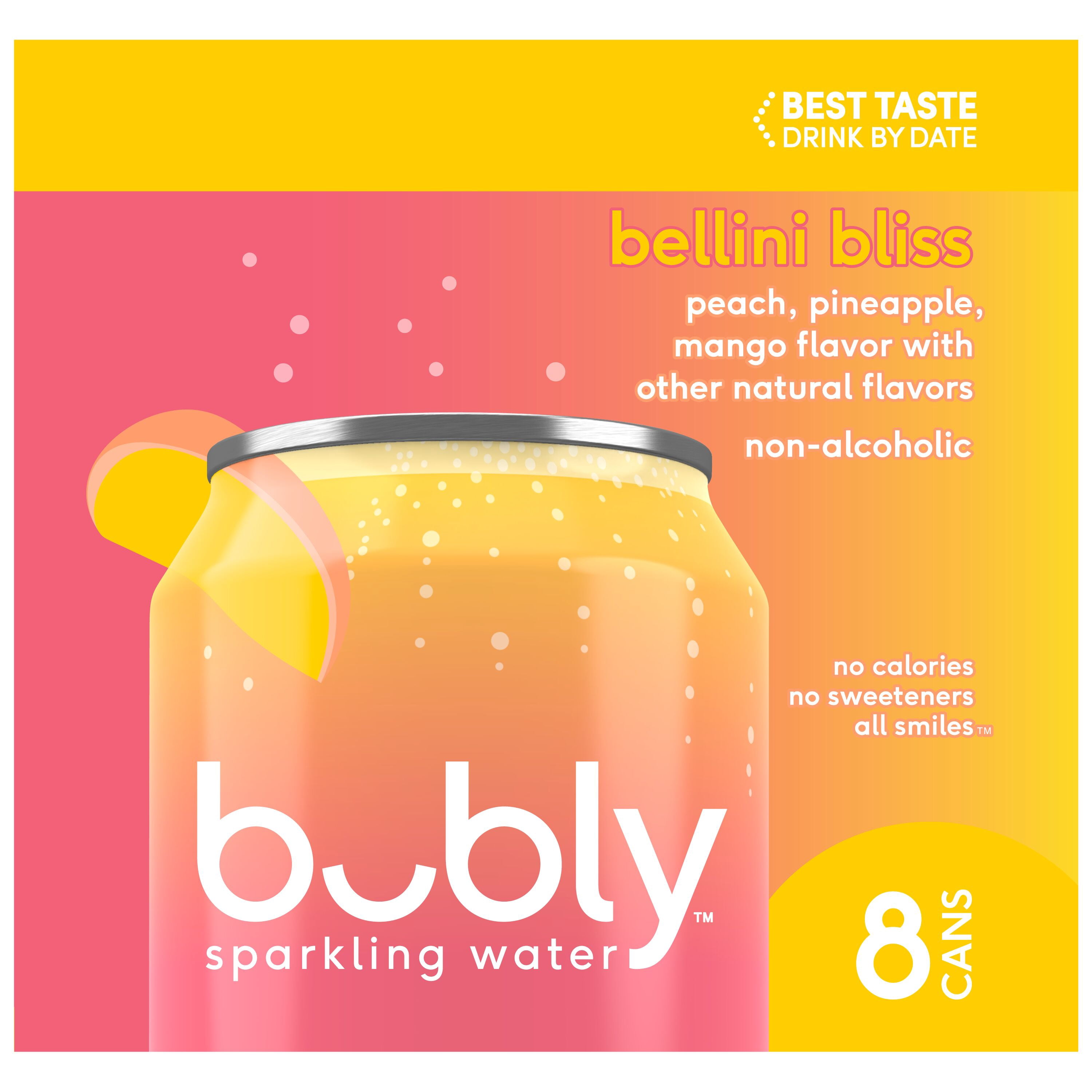 (6 pack) bubly Bellini Bliss Sparkling Water, 12 fl oz, 8 Pack Cans