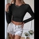 thumbnail image 4 of Top Corto de Punto Acanalado de Larga con Espalda Descubierta para Mujer, Corte Ajustado, Cuello Redondo, Espalda y Abertura. Negro M, 4 of 10