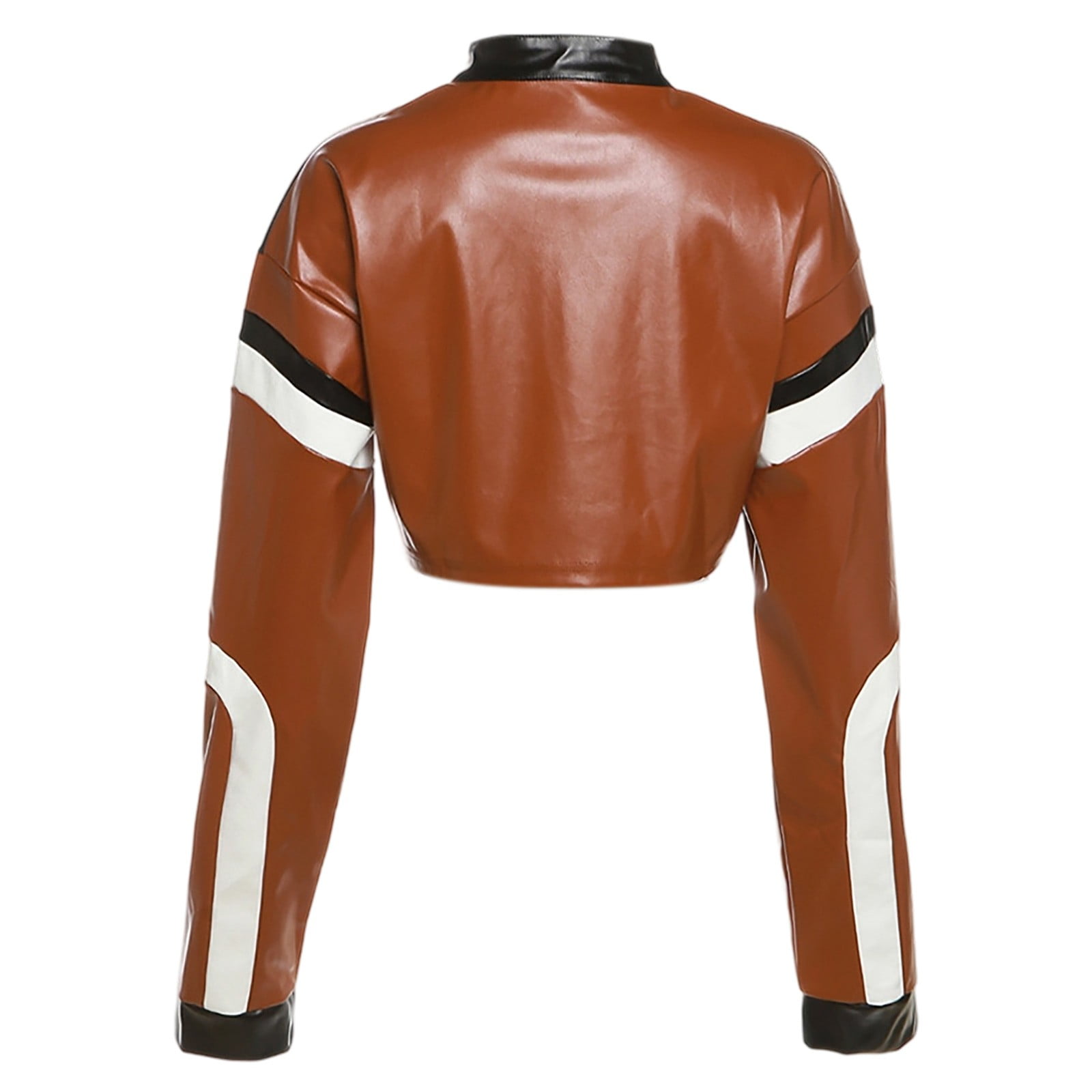 Wovix Faux Leather For Women Cropped Jacket Motorcycle Coat Y2K Letter Bomber Outerwear Long Sleeve Trendy Soft Tops Streetwear