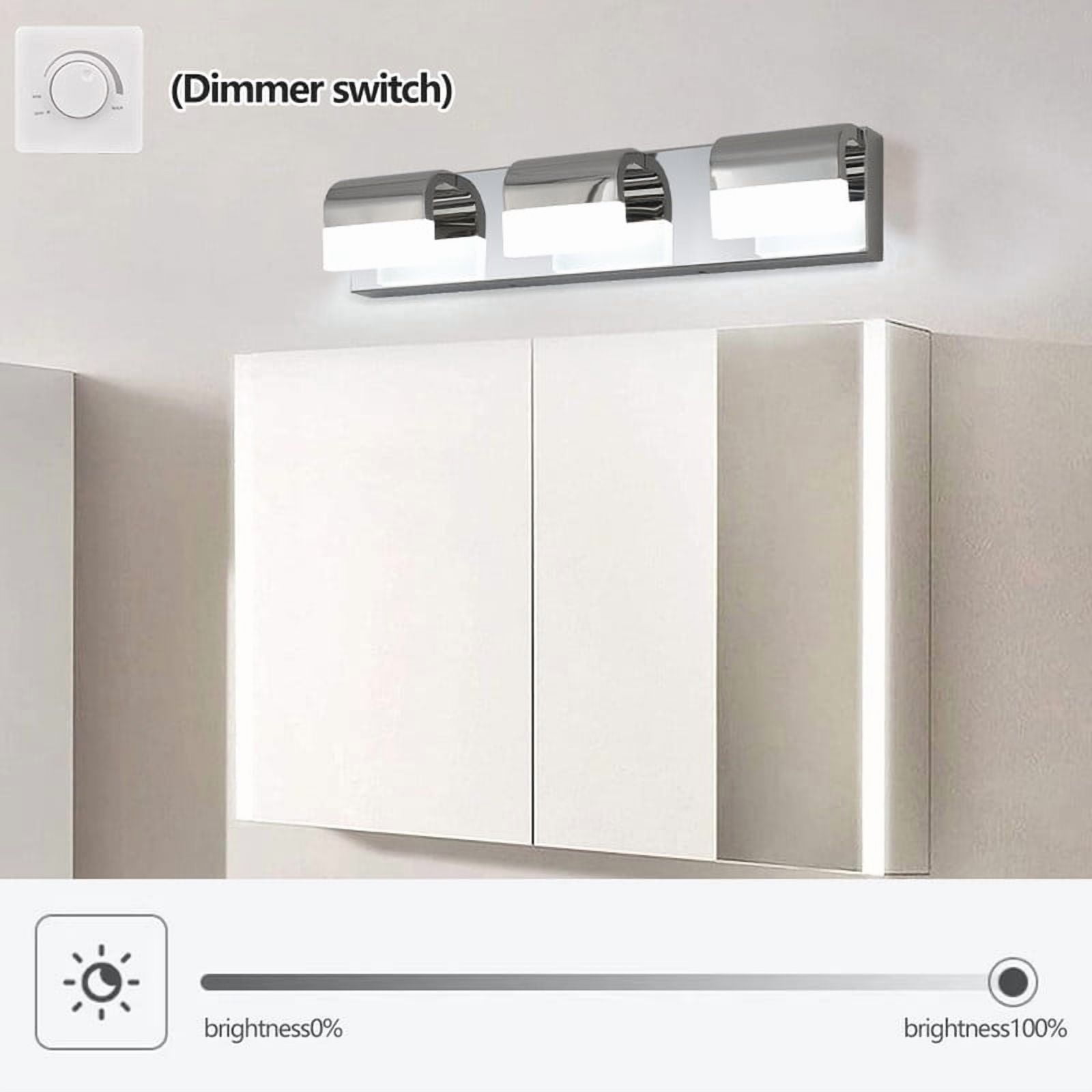 3-Light Modern LED Vanity Lights for Bathroom, Chrome Finish with Acrylic Shades, Wall Mounted Dimmable Fixture for Mirror and Sink Area