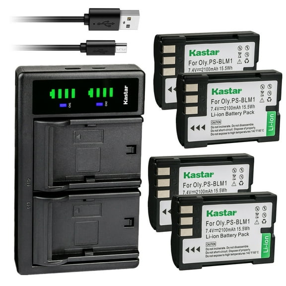 Kastar 4-Pack BLM-1 Battery and LTD2 USB Charger Replacement for Olympus EVOLT E-500 E500, EVOLT E-510 E510, C-5060, C-5060 wide, Camedia C-5060 Wide Zoom, C-7070, C-8080, Camedia C-8080 Wide Zoom