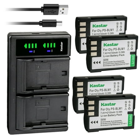 Kastar 4-Pack BLM-1 Battery and LTD2 USB Charger Replacement for Olympus EVOLT E-500 E500 EVOLT E-510 E510 C-5060 C-5060 wide Camedia C-5060 Wide Zoom C-7070 C-8080 Camedia C-8080 Wide Zoom