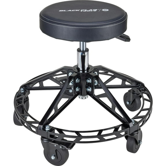 Black Flag™ Adjustable Height Rolling Shop Stool with 3” Padded Seat, 400 lb Capacity, Aluminum Frame Base with Foot Rest, 360° Swivel & Five 4” Locking Casters