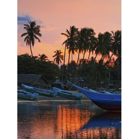 Boats and Palm Trees at Sunset at This Fishing Beach and Popular Tourist Surf Spot, Arugam Bay, Eas Print Wall Art By Robert