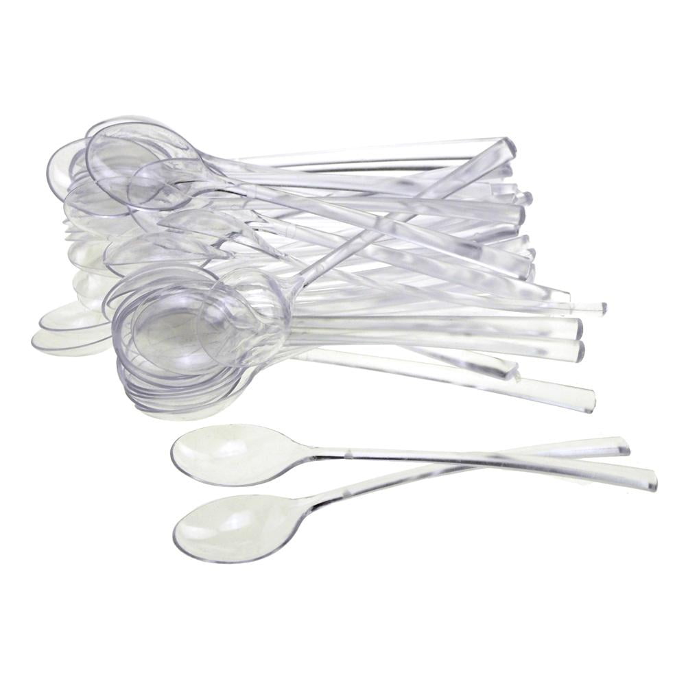 Clear Plastic Mini Dessert Spoons, 4Inch, 42Piece