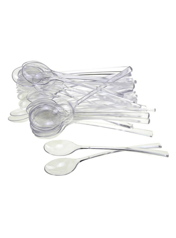 Clear Plastic Mini Dessert Spoons, 4-Inch, 42-Piece